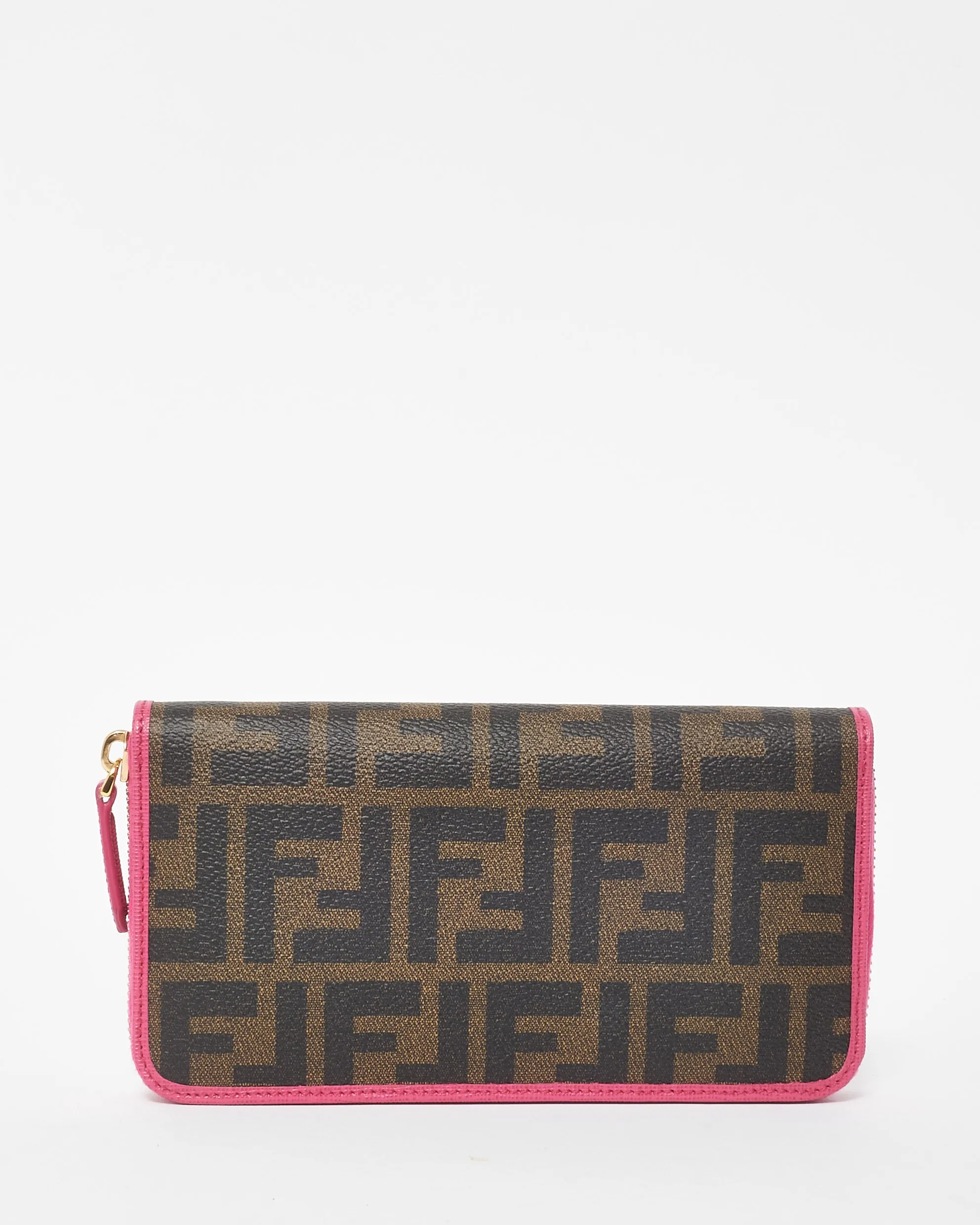 Fendi Zucca Coated Canvas & Fuschia Long Zip Wallet