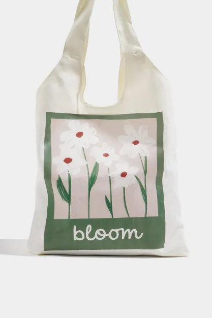 Floral Print Canvas Tote Bag