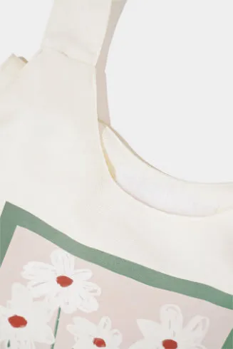 Floral Print Canvas Tote Bag