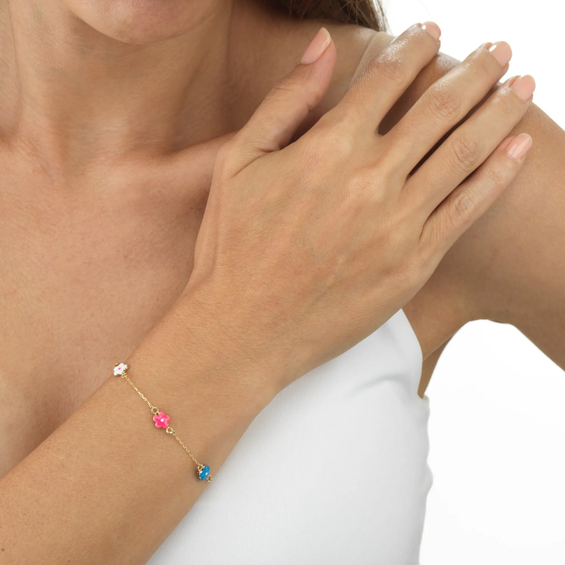 Flower Enamel Bracelet 14K
