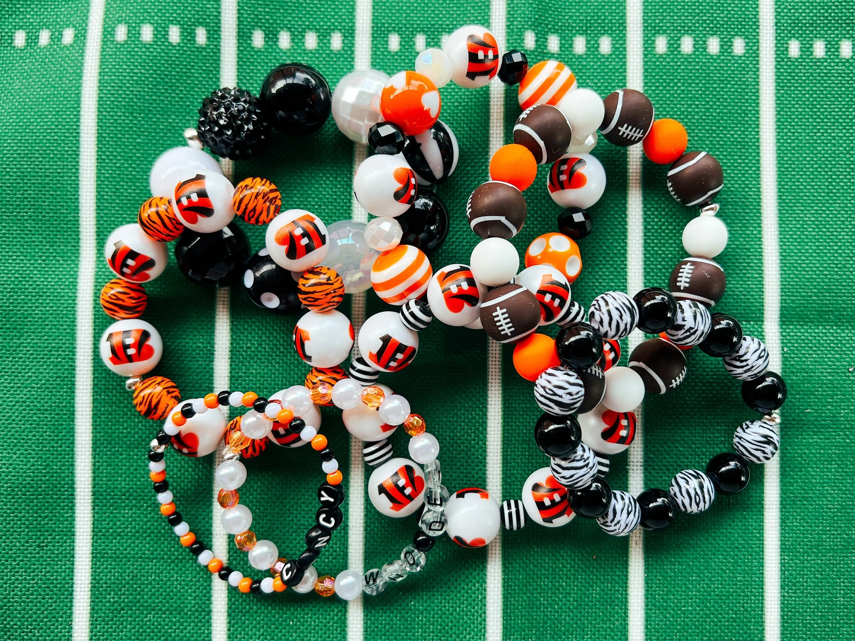 Football Beaded Bracelet Set  Cincinnati Friendship Bracelet  Stacking Bracelets  Go Football Set - 6 inches