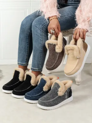 Furry Suede Round Toe Flat Boots
