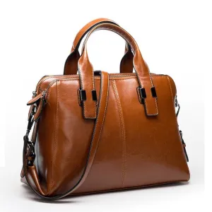 Genuine Cowhide Leather Brown Satchel bag