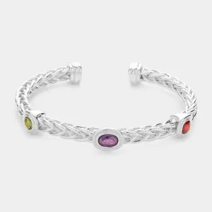Geometric CZ Stone Embellished Cuff Bracelet- M H W ACCESSORIES
