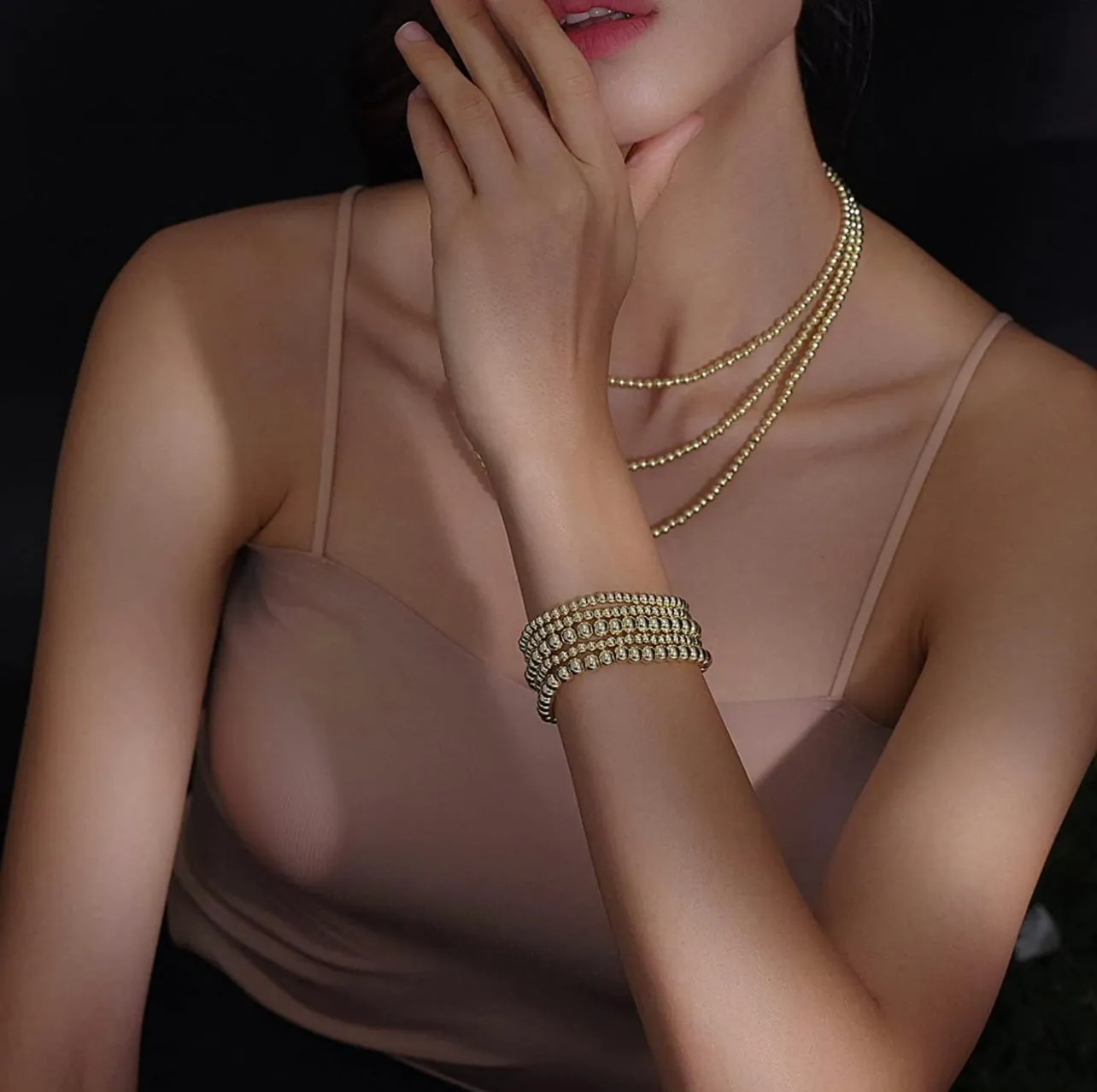 Gigi 14k Gold Plated Beaded Bracelet Set Of 5