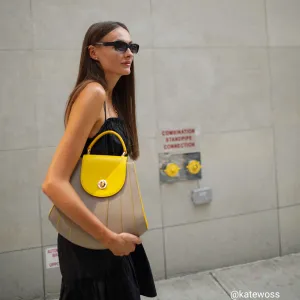 gisel tapered top handle leather handbag - sun stone