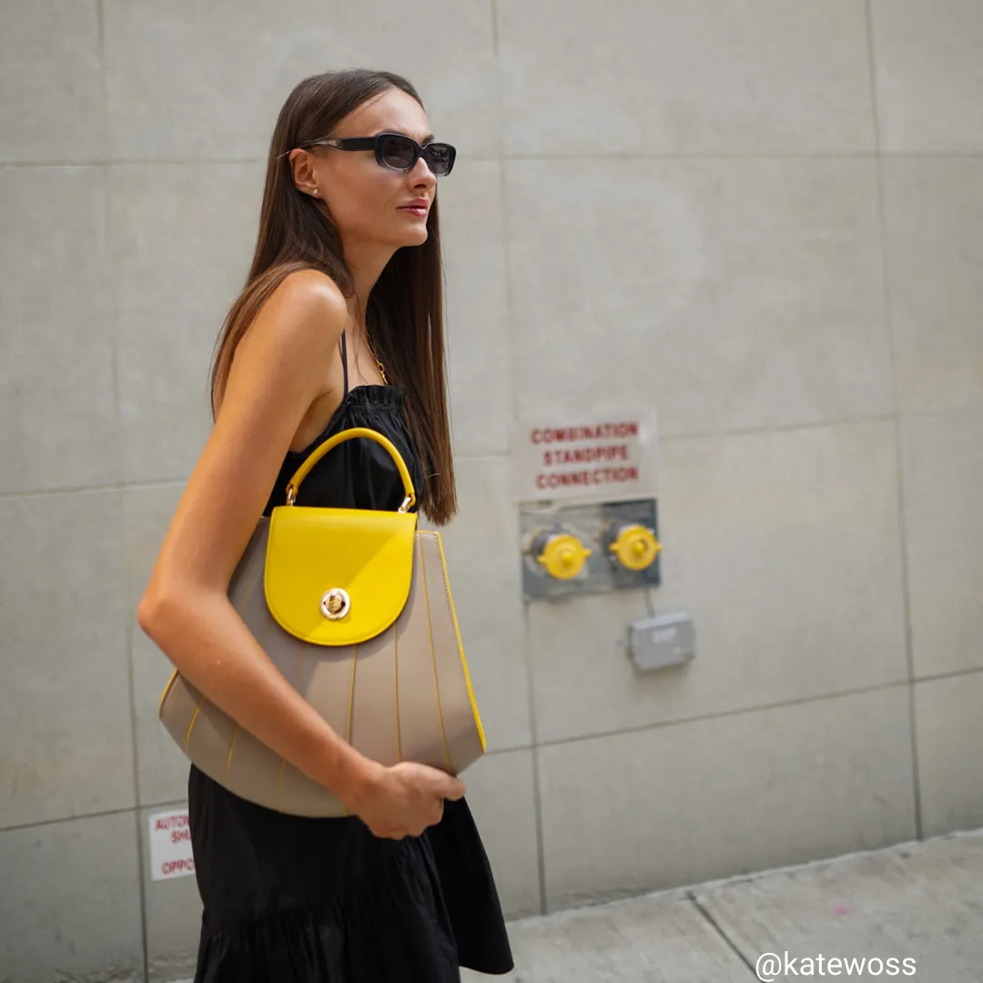 gisel tapered top handle leather handbag - sun stone