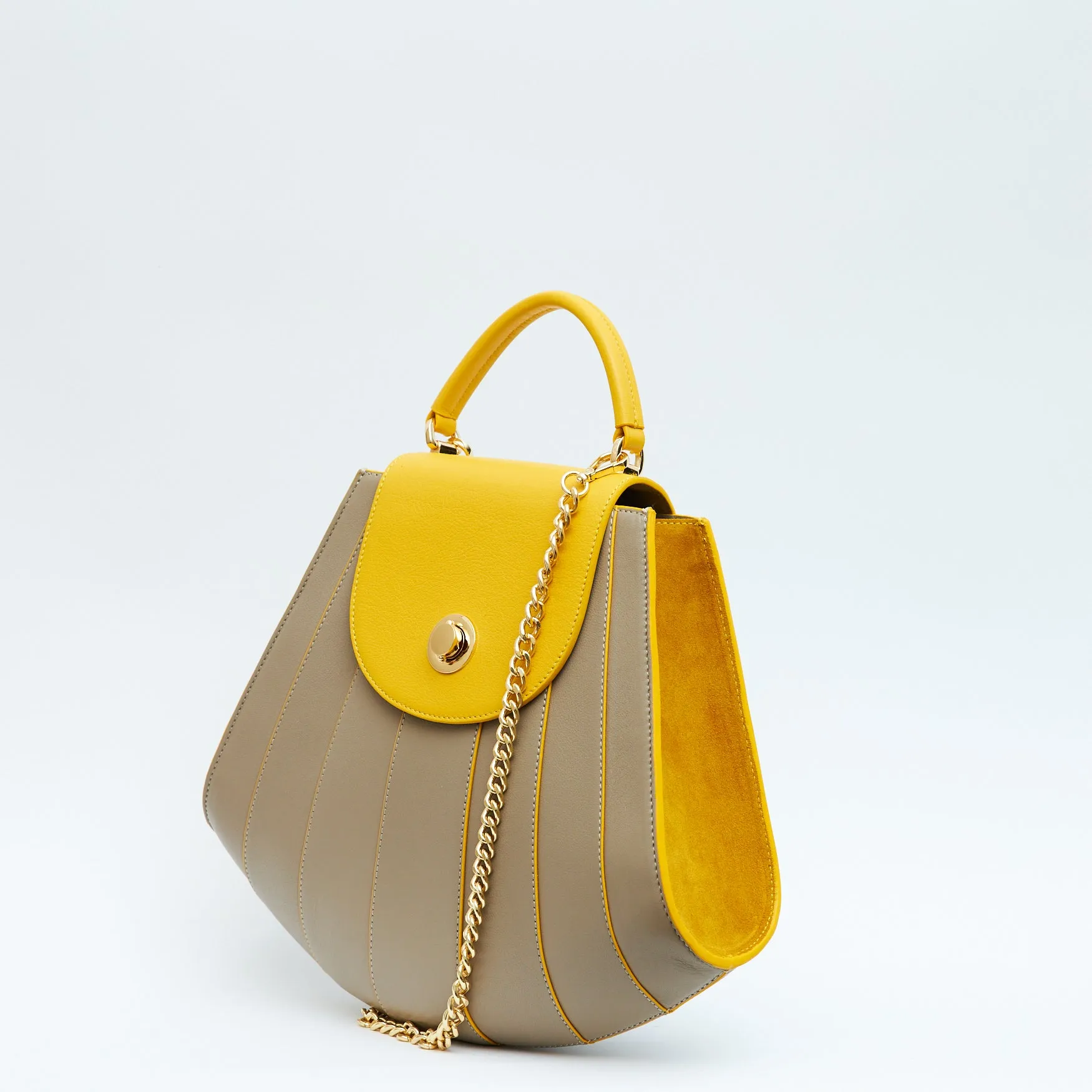 gisel tapered top handle leather handbag - sun stone