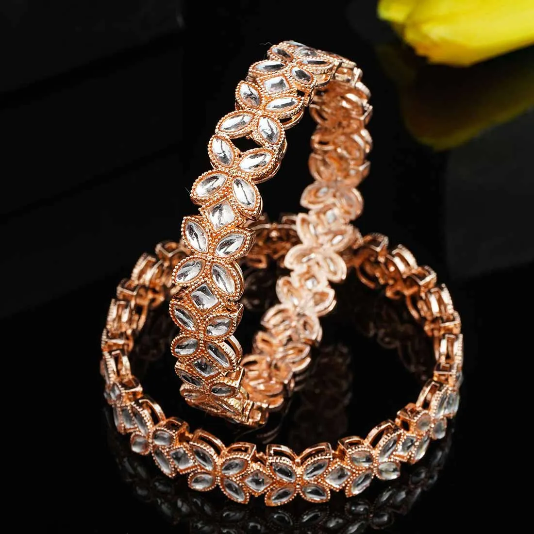 Gold Crystal Leaf Bangle Set