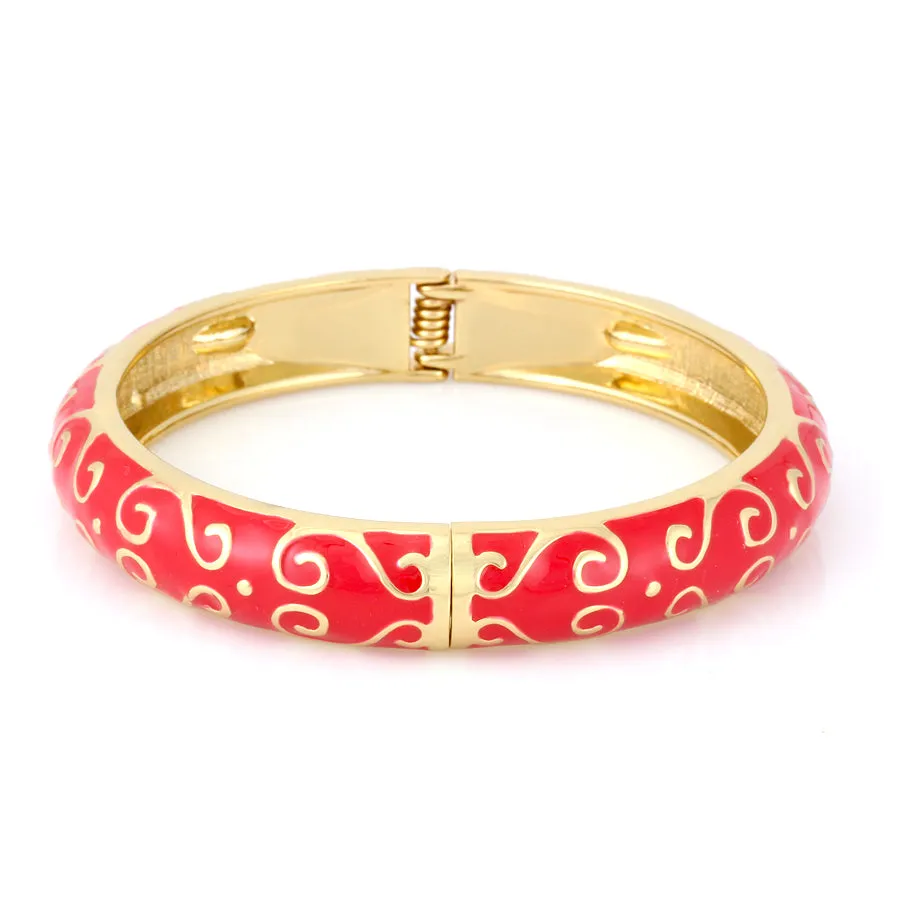 GOLD FILIGREE RED ENAMEL HINGED BRACELETS #SA9828 GLD-RED (EH5/EF6)