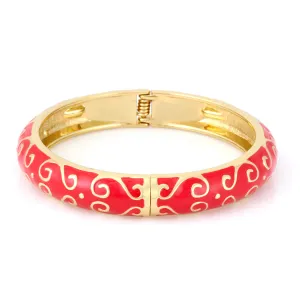 GOLD FILIGREE RED ENAMEL HINGED BRACELETS #SA9828 GLD-RED (EH5/EF6)