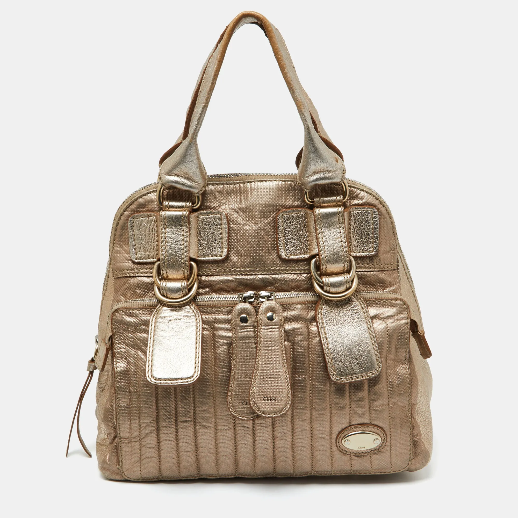 Gold Leather Front Pocket Satchel