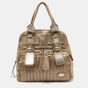 Gold Leather Front Pocket Satchel