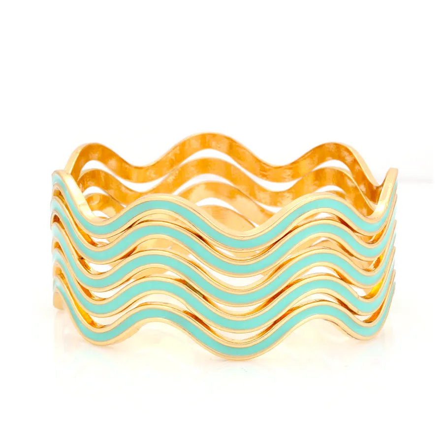 GOLD MINT ENANMEL BRACELETS SET OF 5 PCS  #SA-Q46 (AE3)