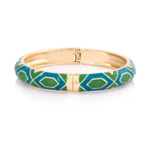 GOLD MULTI COLOR TURQUOISE AND GREEN ENAMEL HINGED BRACELET  #FW1404536 (EE6)