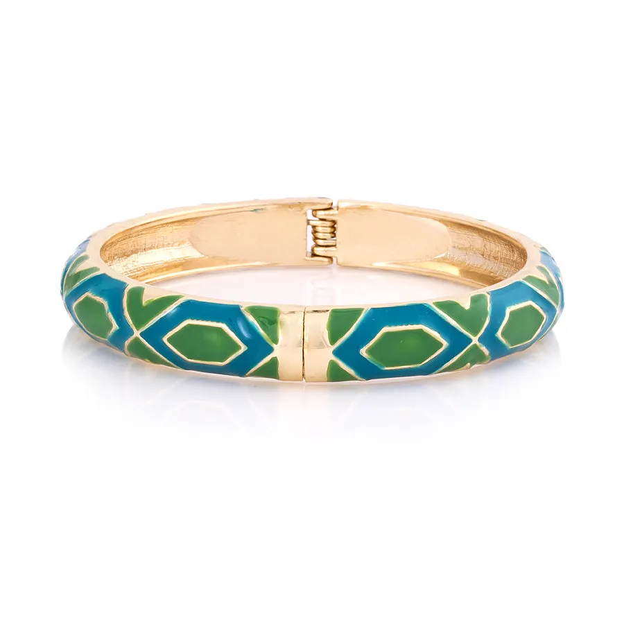 GOLD MULTI COLOR TURQUOISE AND GREEN ENAMEL HINGED BRACELET  #FW1404536 (EE6)