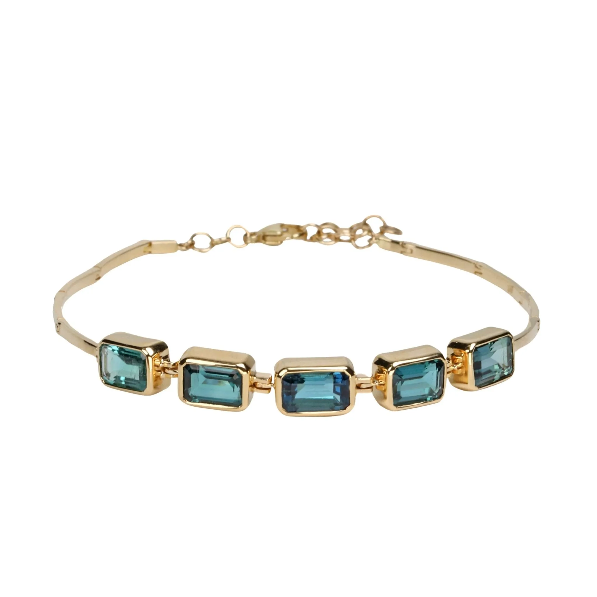 Gold "Articulated" Bezel-Set Blue-Green Tourmaline Baguette Bracelet