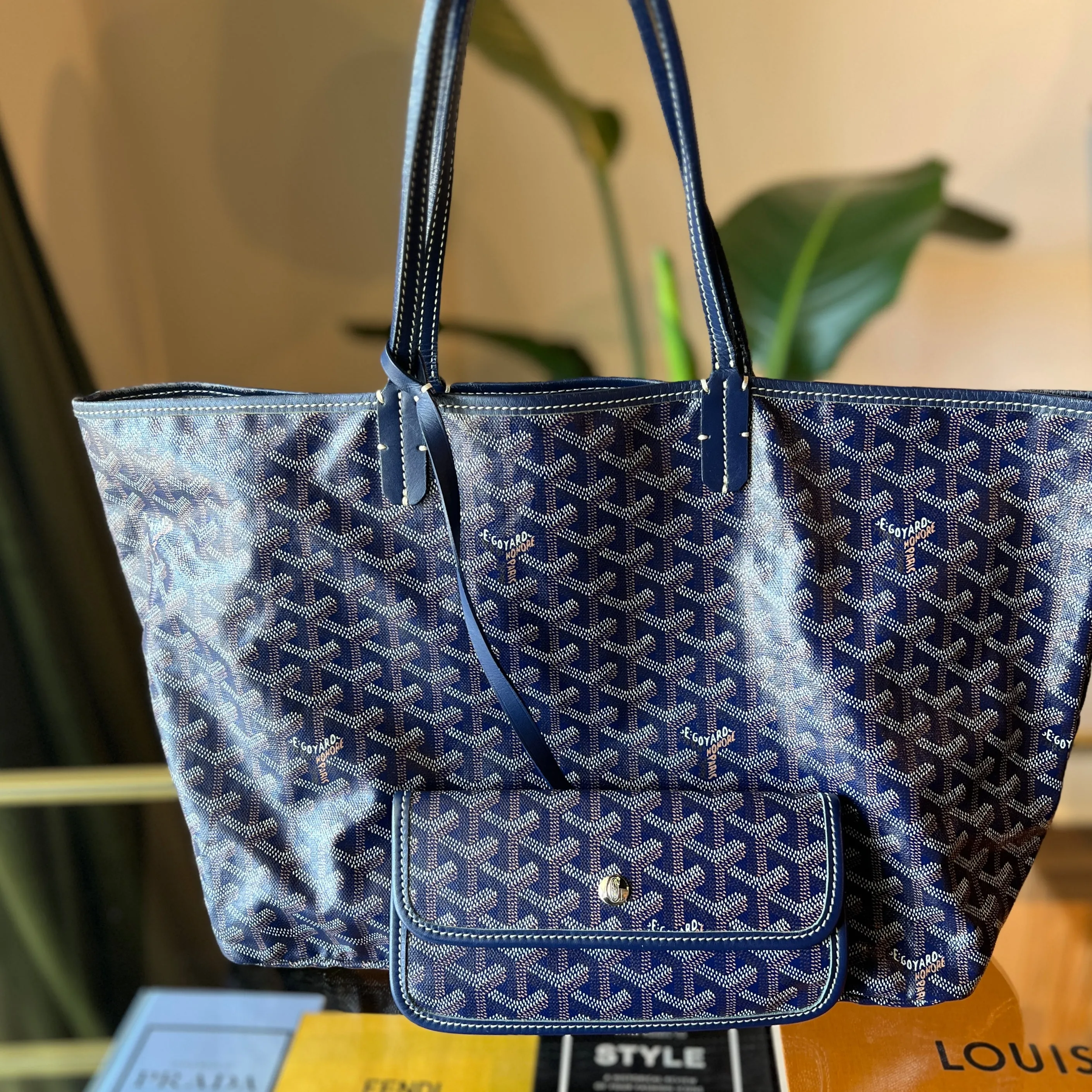 GOYARD Navy Blue Saint Louis PM Tote Bag