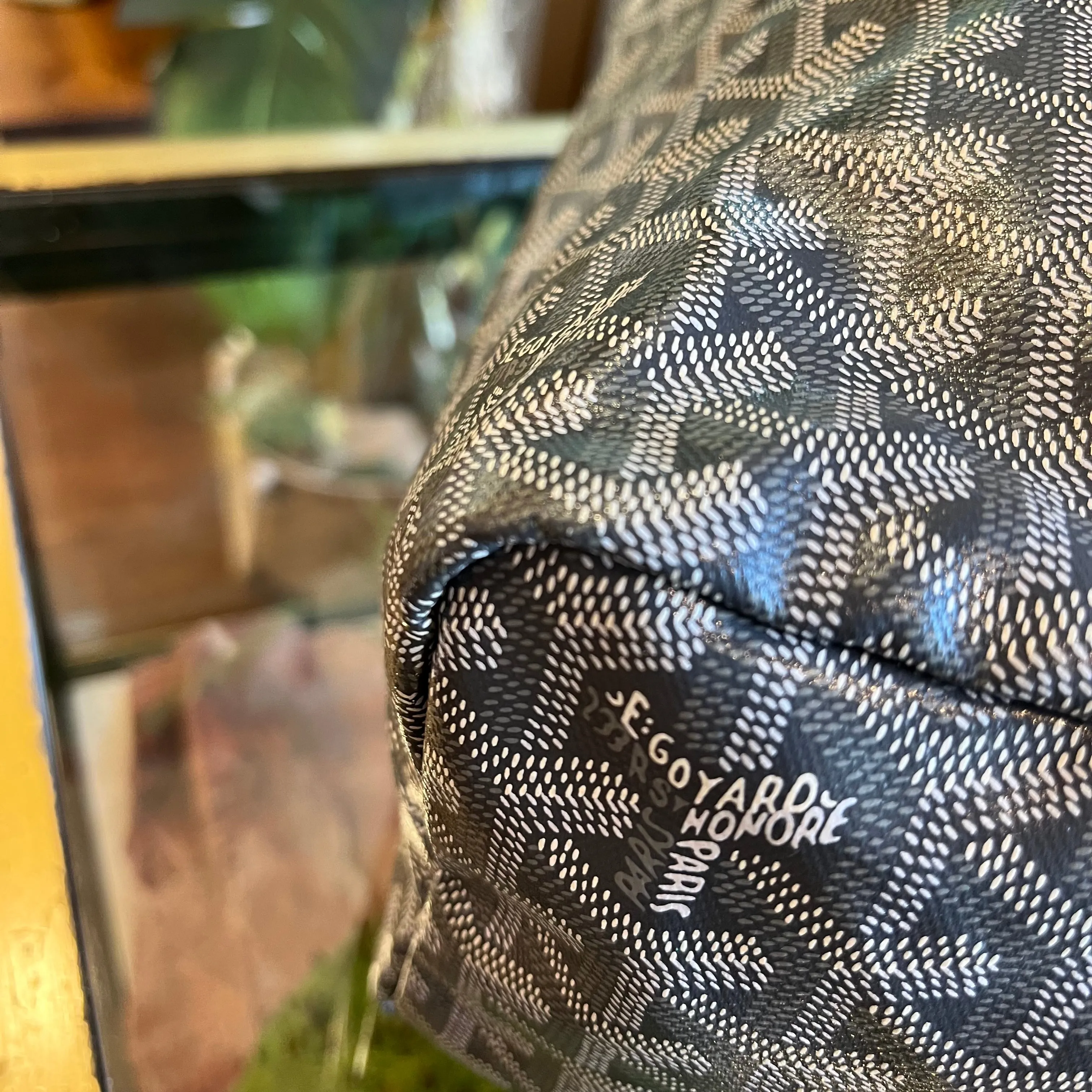 GOYARD ST Louis PM Grey Goyardine Canvas Chevroches Calfskin Tote