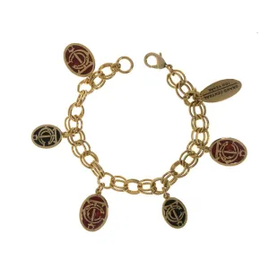 Grand Central Red and Black Goldtone Charm Bracelet