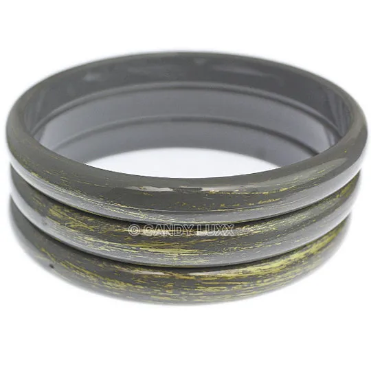 Gray 3-Piece Gold Brush Stacked Bracelets