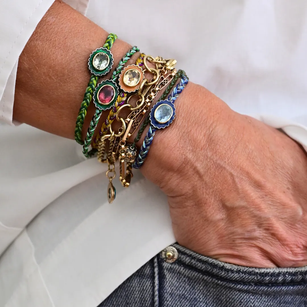 Green Amethyst Enamel Flower Bead Bracelet