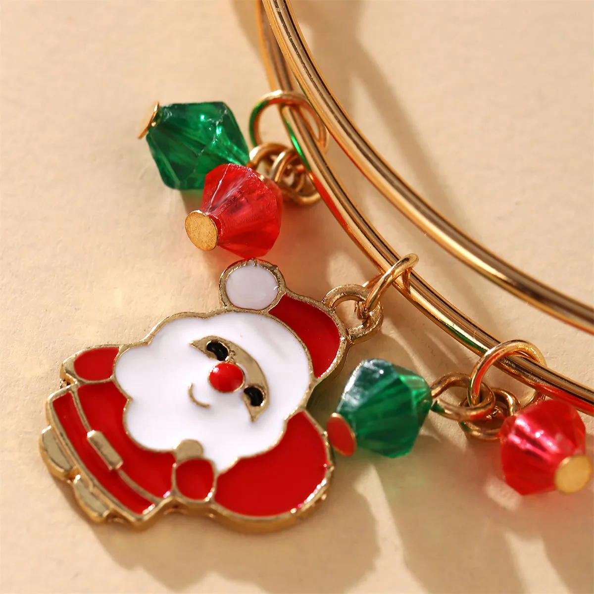 Green & Red Beaded Santa Adjustable Charm Bangle