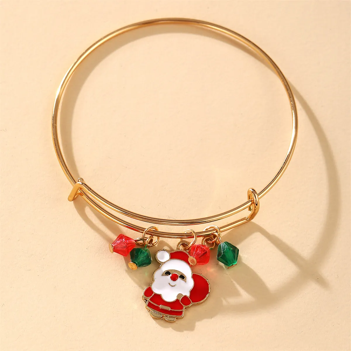 Green & Red Beaded Santa Adjustable Charm Bangle