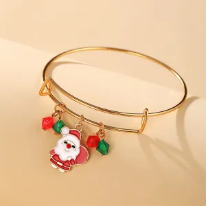 Green & Red Beaded Santa Adjustable Charm Bangle