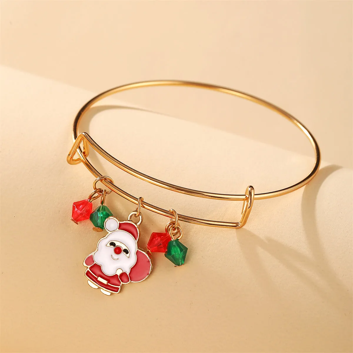 Green & Red Beaded Santa Adjustable Charm Bangle