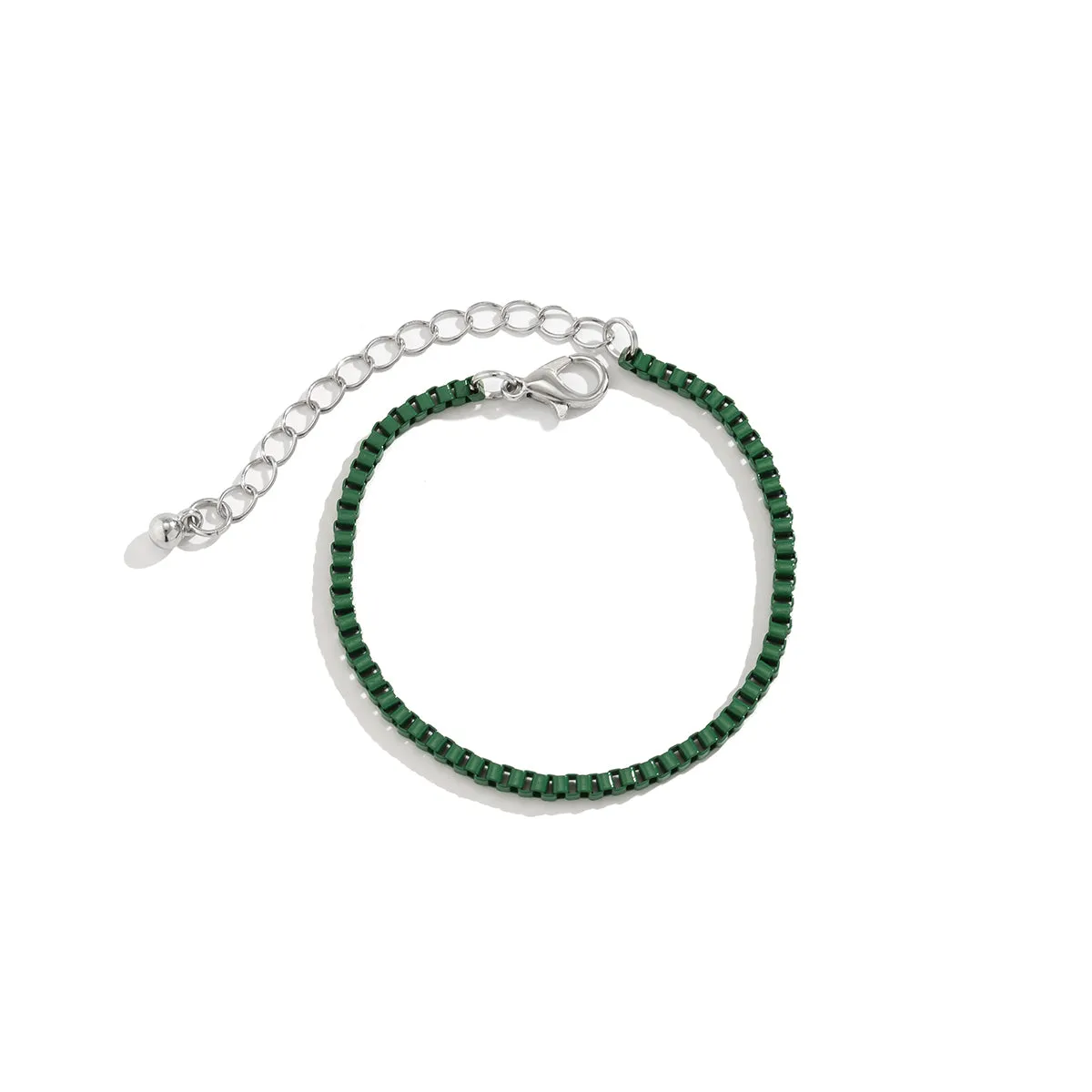 Green Enamel & Silver-Plated Box Chain Bracelet