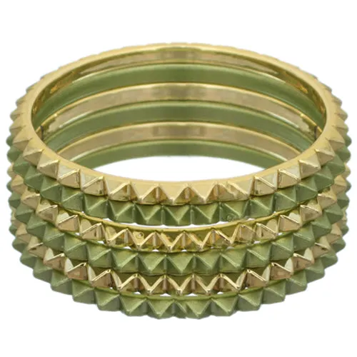 Green Two-Tone Spike Stacked Bracelet
