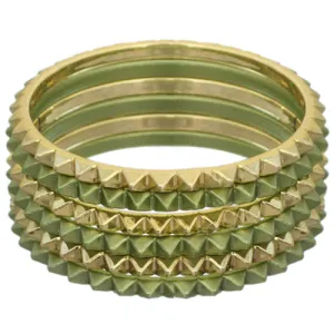 Green Two-Tone Spike Stacked Bracelet