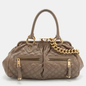 Grey Quilted Leather Stam Satchel