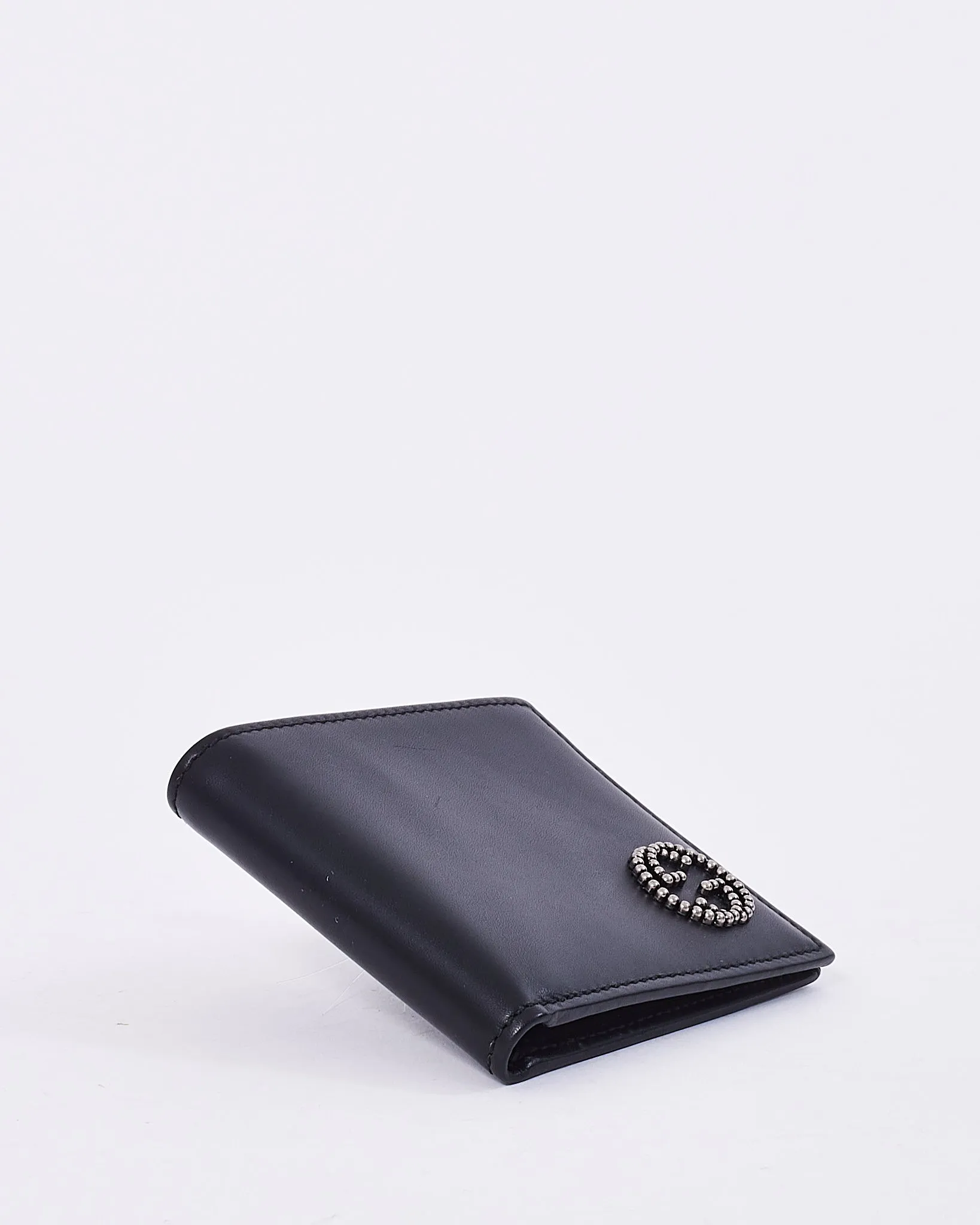 Gucci Black Smooth Leather Studded Interlocking GG Bi Fold Wallet