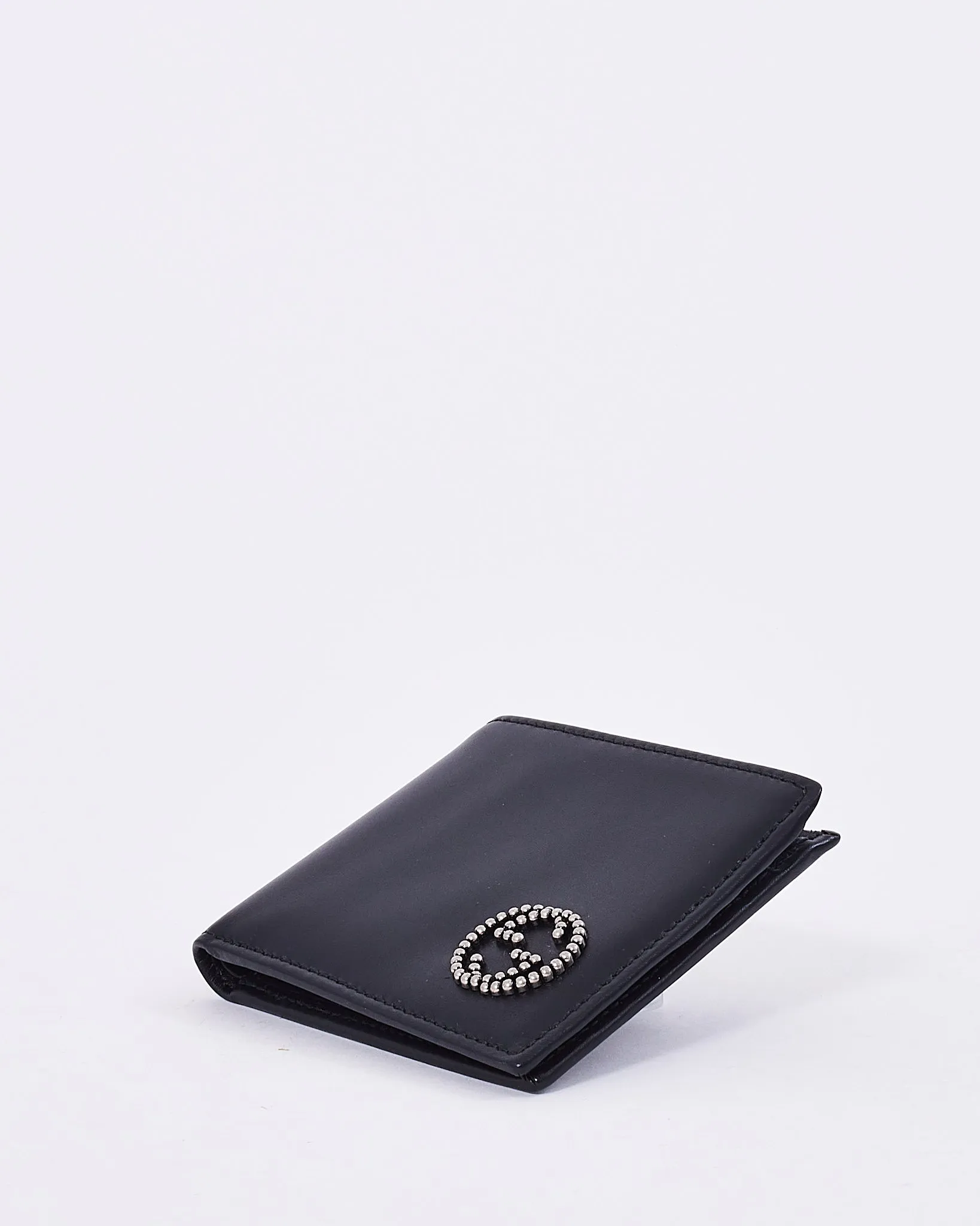 Gucci Black Smooth Leather Studded Interlocking GG Bi Fold Wallet