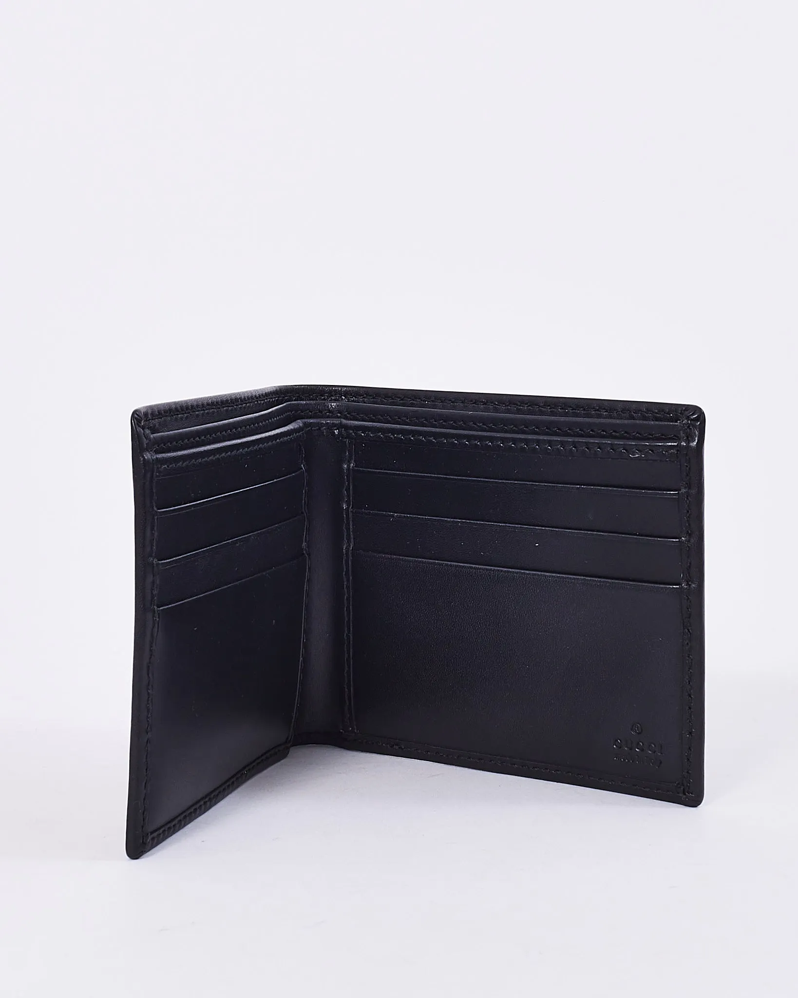 Gucci Black Smooth Leather Studded Interlocking GG Bi Fold Wallet