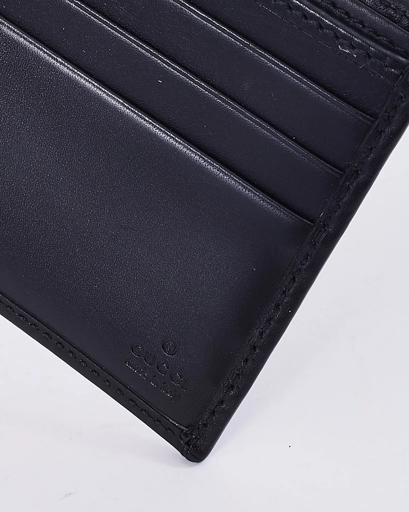 Gucci Black Smooth Leather Studded Interlocking GG Bi Fold Wallet