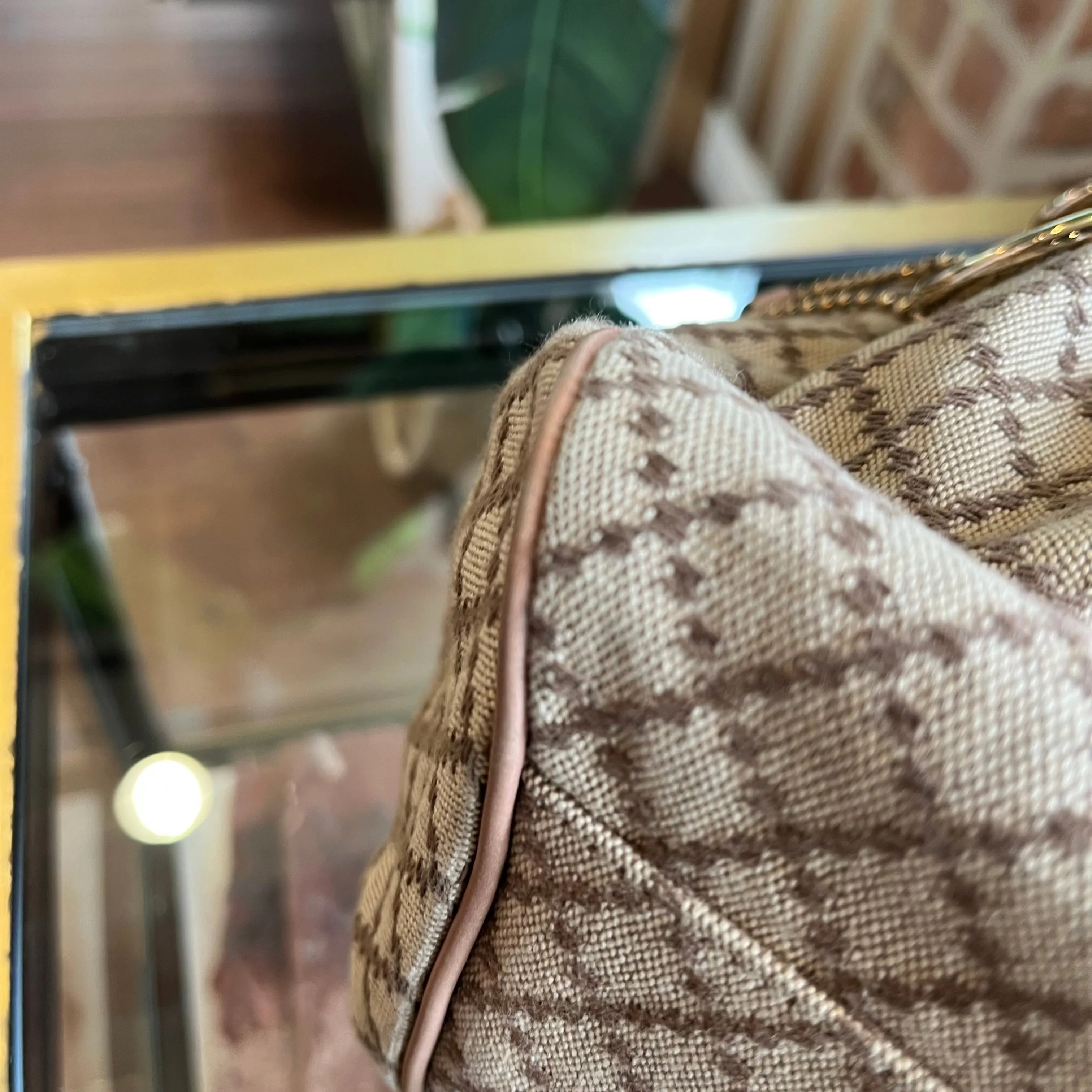 GUCCI Diamante Sukey Medium Beige/Pink Canvas Two Way Bag