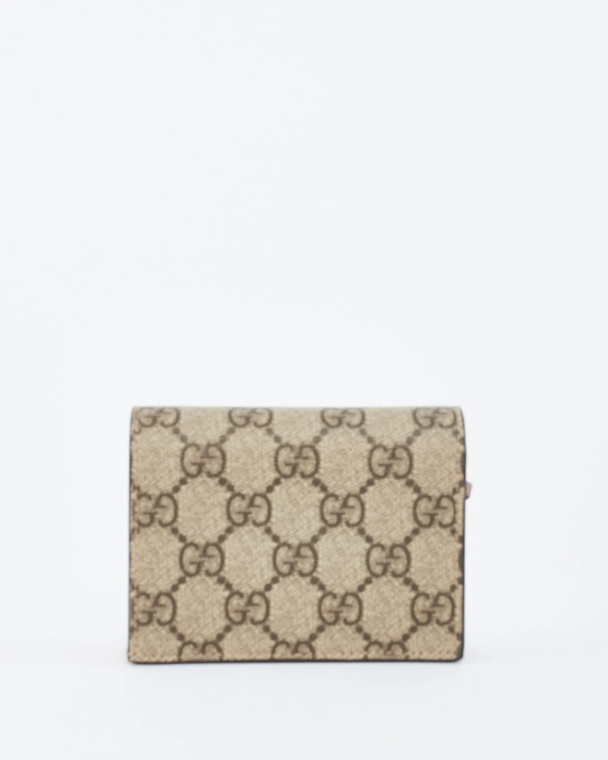 Gucci Dusty Pink Leather and Monogram Canvas GG Marmont Card Case Wallet