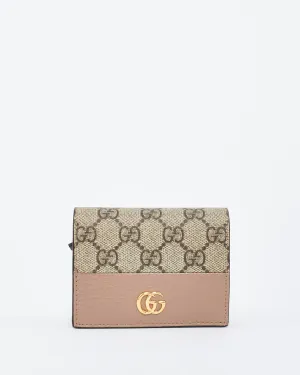 Gucci Dusty Pink Leather and Monogram Canvas GG Marmont Card Case Wallet