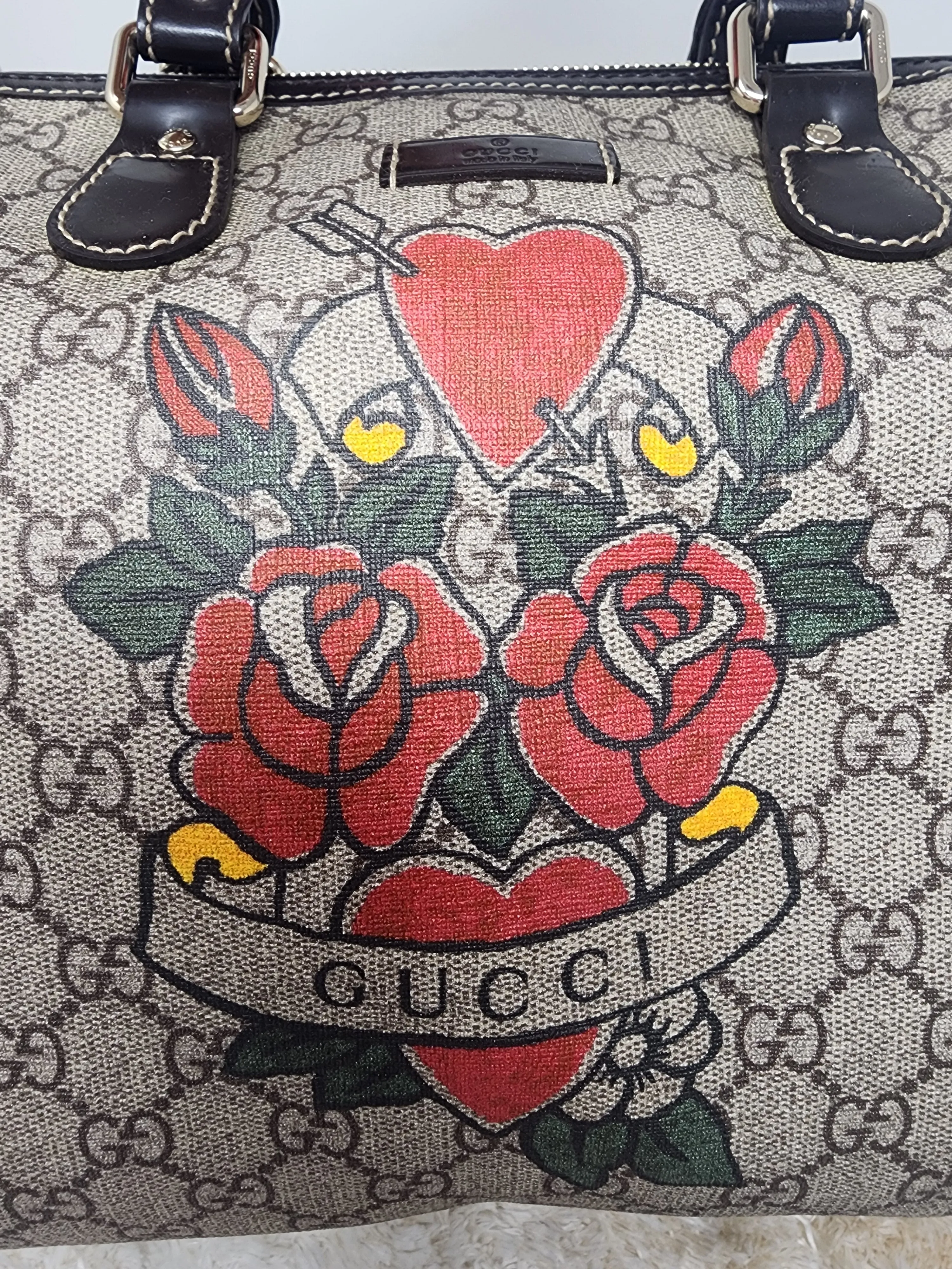 Gucci GG Plus Monogram Tattoo Heart Medium Joy Boston Dark Brown