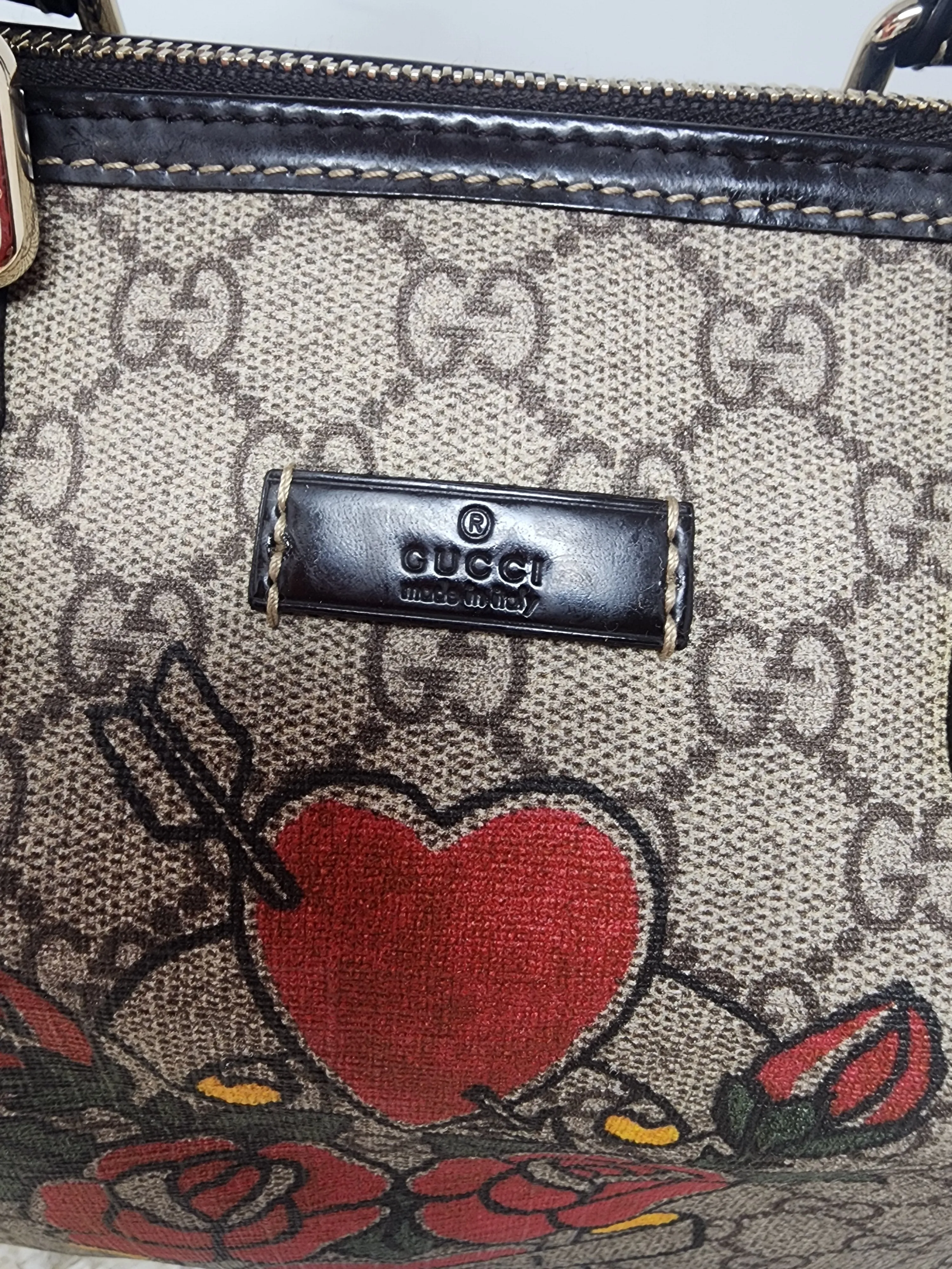 Gucci GG Plus Monogram Tattoo Heart Medium Joy Boston Dark Brown