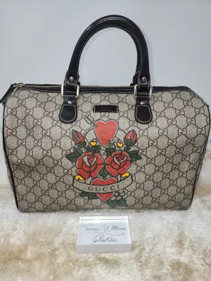Gucci GG Plus Monogram Tattoo Heart Medium Joy Boston Dark Brown