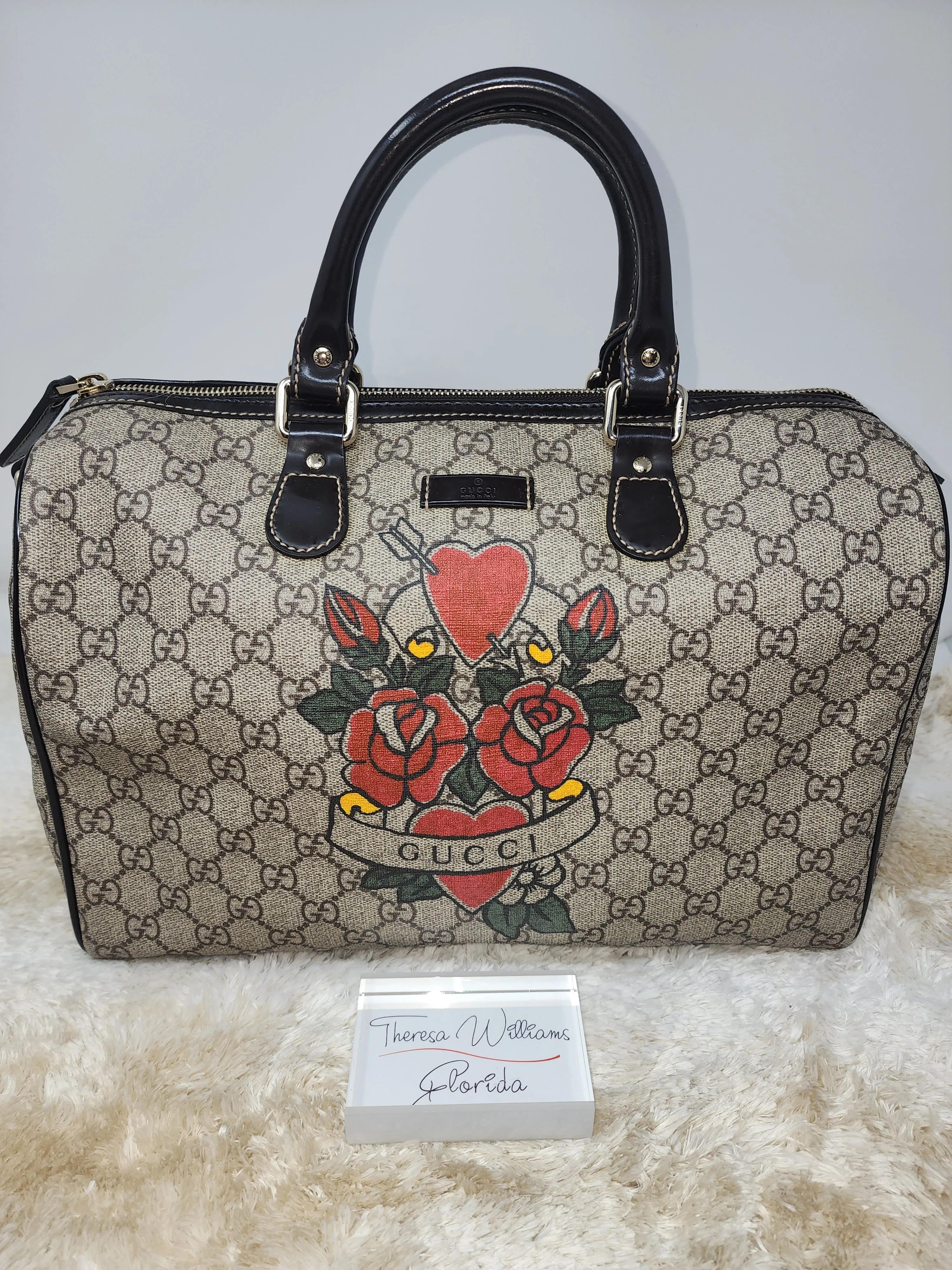 Gucci GG Plus Monogram Tattoo Heart Medium Joy Boston Dark Brown