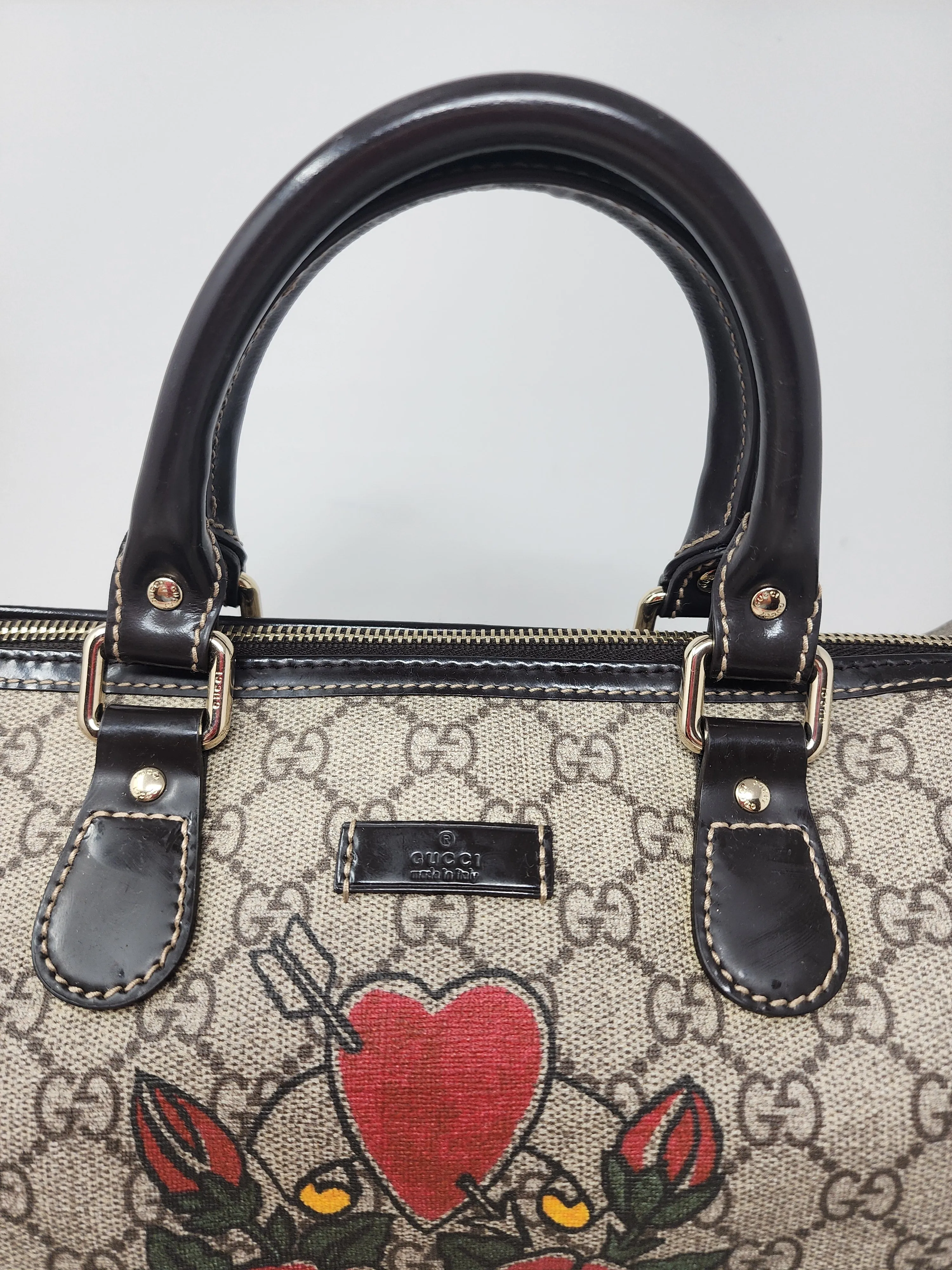 Gucci GG Plus Monogram Tattoo Heart Medium Joy Boston Dark Brown