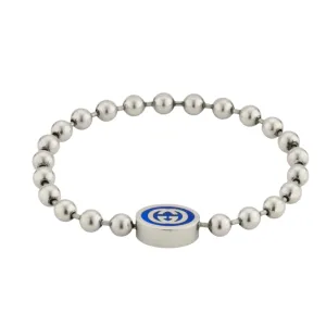 Gucci Interlocking G Boule Blue Enamel Sterling Silver Chain Bracelet