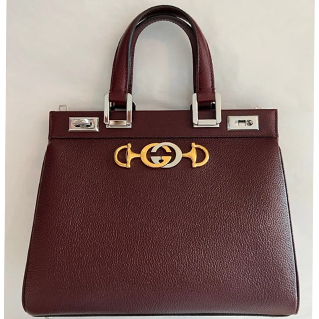 Gucci Zumi Gold Wine Red Shoulder Bag Top Handle Handbag Leather Bordeaux NEW