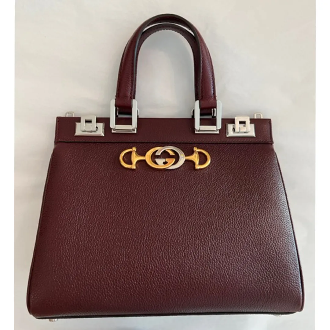 Gucci Zumi Gold Wine Red Shoulder Bag Top Handle Handbag Leather Bordeaux NEW