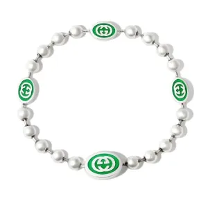 Guuci Sterling Silver Boule Green Enamel Bracelet
